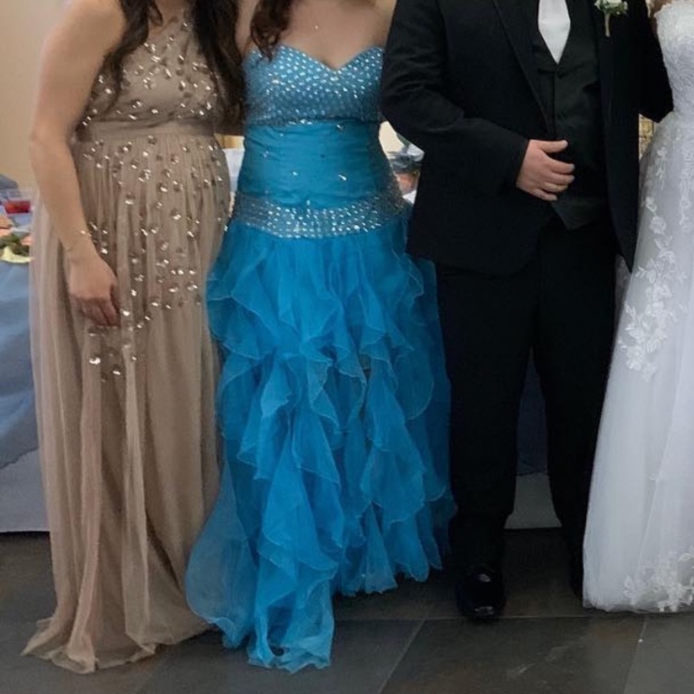 Baby blue prom dress.